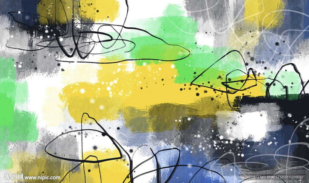 现代个性色块抽象油画背景墙