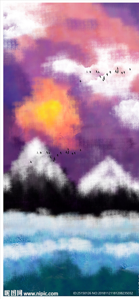 现代手绘抽象油画风景装饰画