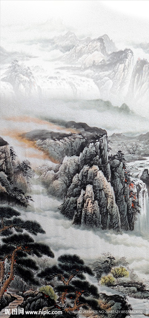 中式手绘山水风景画装饰画