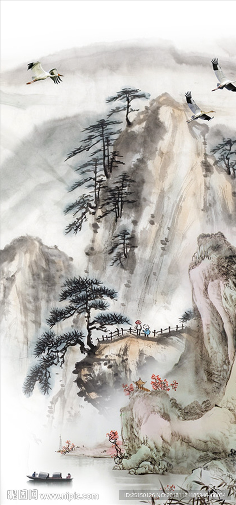 中式手绘水墨山水风景装饰画