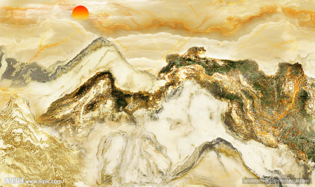 大理石纹山水画背景墙