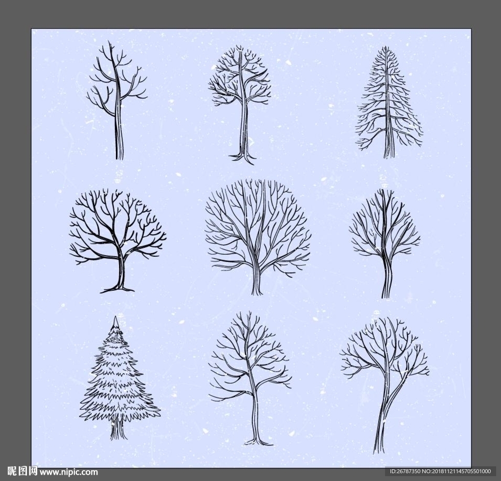 矢量冬季树木插画设计