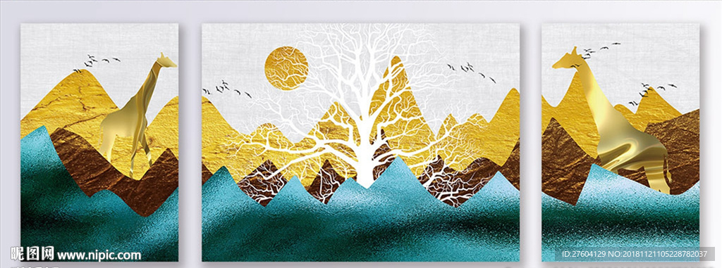 抽象意境山水长颈鹿欧式装饰画