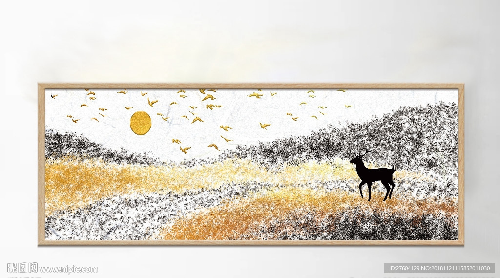 简约抽象山水风光麋鹿装饰画
