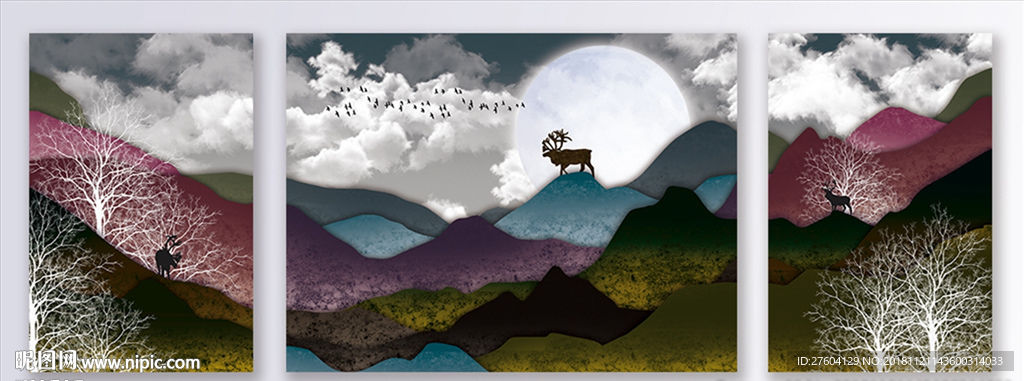 大气抽象山川森林风景装饰画
