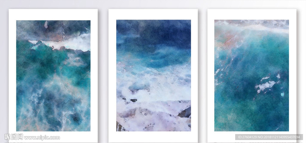 蓝色大海水彩手绘装饰画