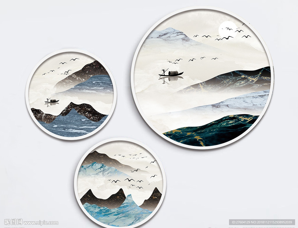 中式质感意境山水手绘装饰画