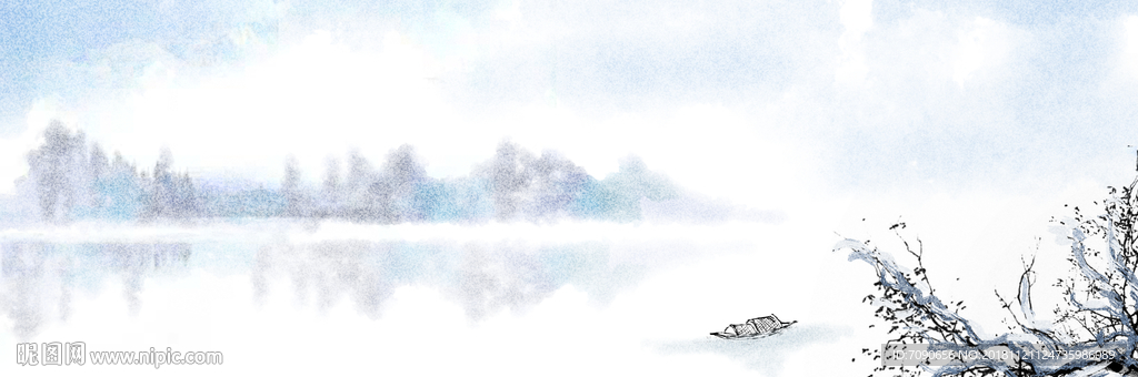 中式古典湖景远山水画