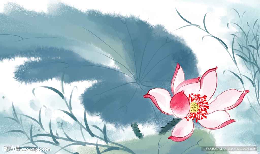 中式古典湖景远山水画