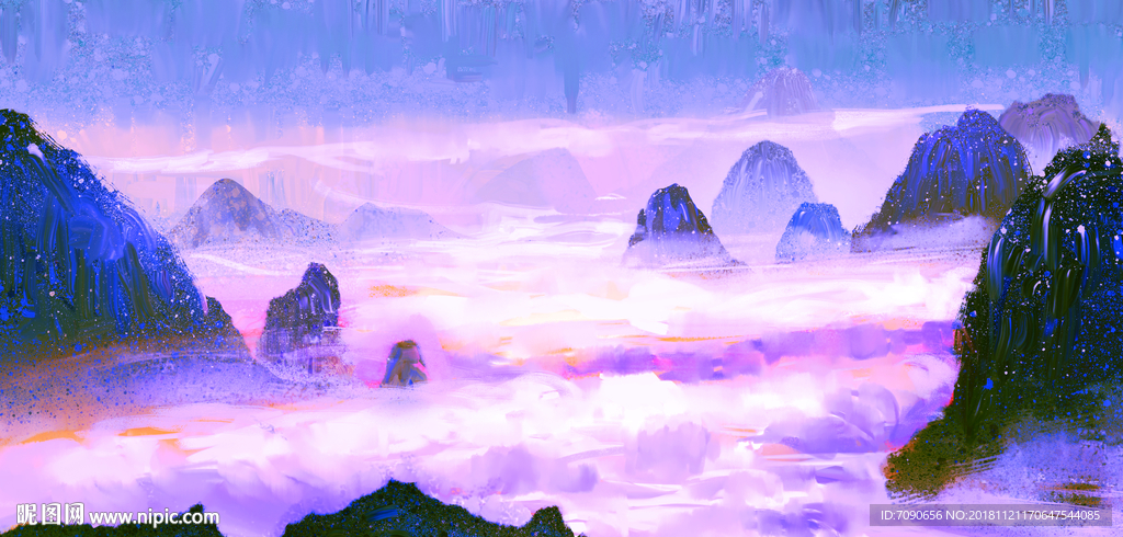 中式古典湖景远山水画