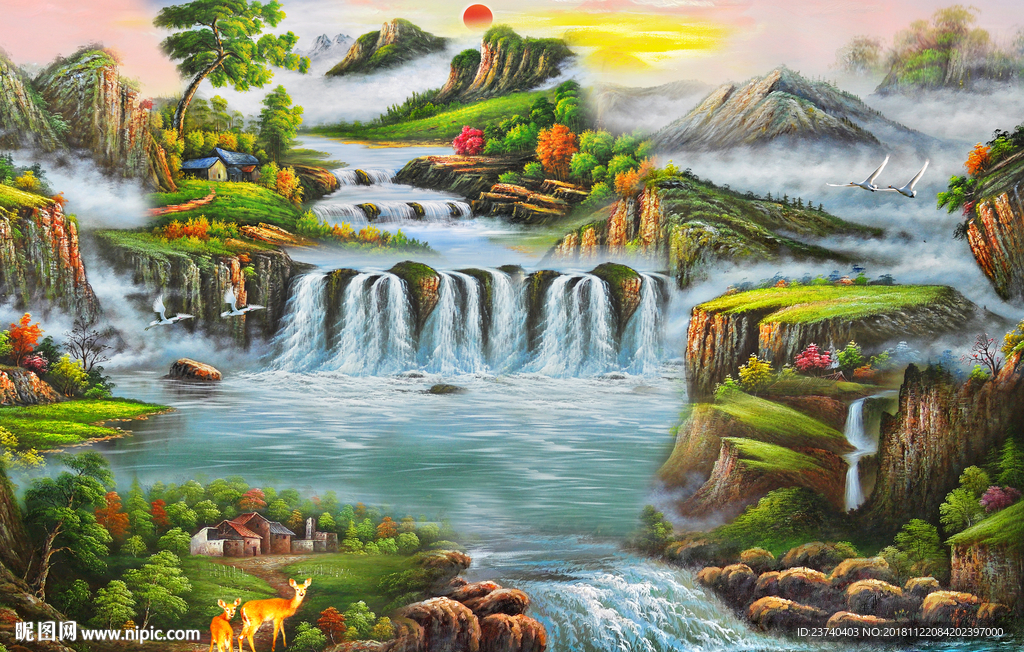 油画风景背景墙