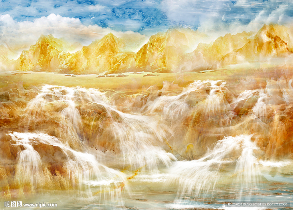 大理纹山水画背景墙