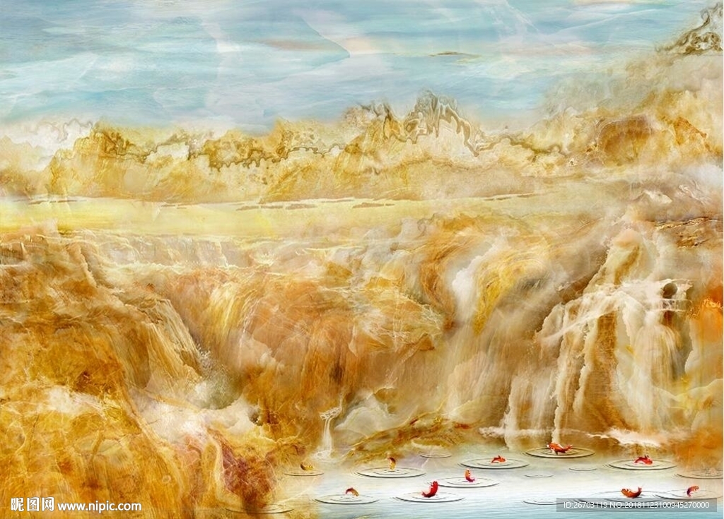 大理石纹山水画背景墙