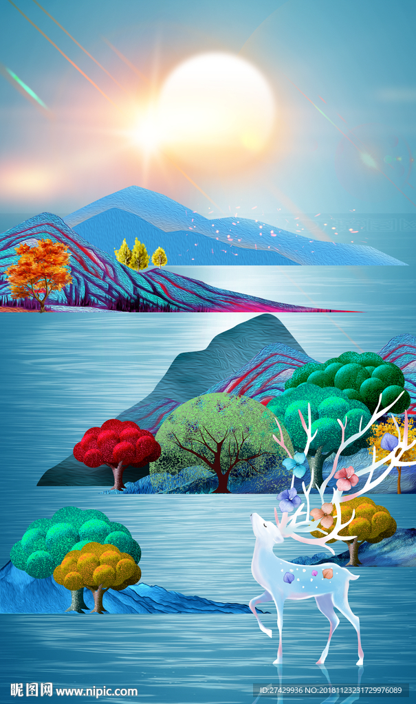 现代简约森林麋鹿富贵玄关