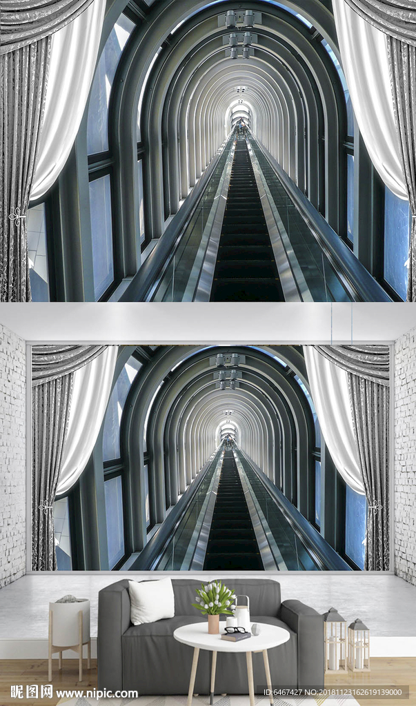 3D立体阳台窗户空间沙发背景墙