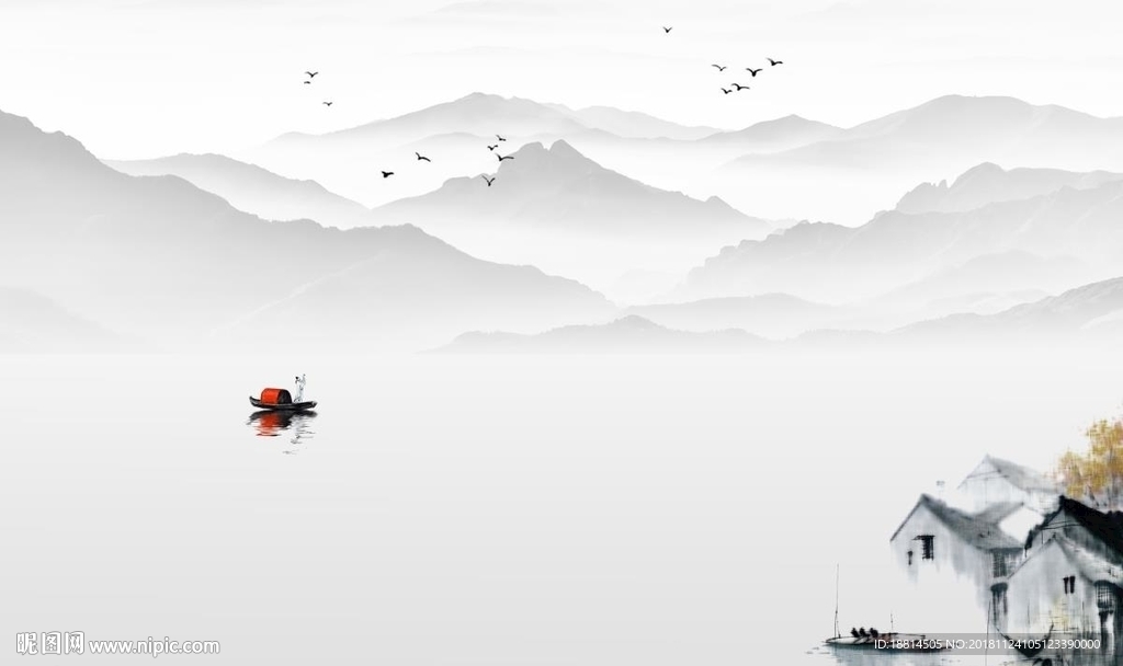 花鸟山水新中式山水背景墙