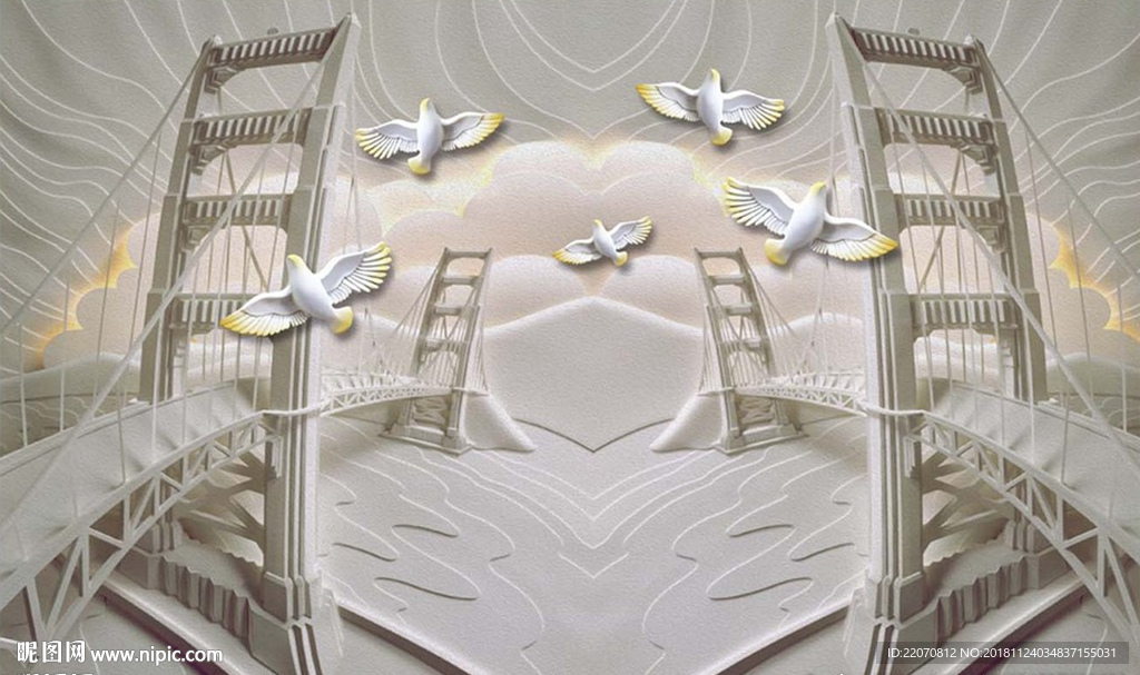 立体木雕过桥梁背景墙