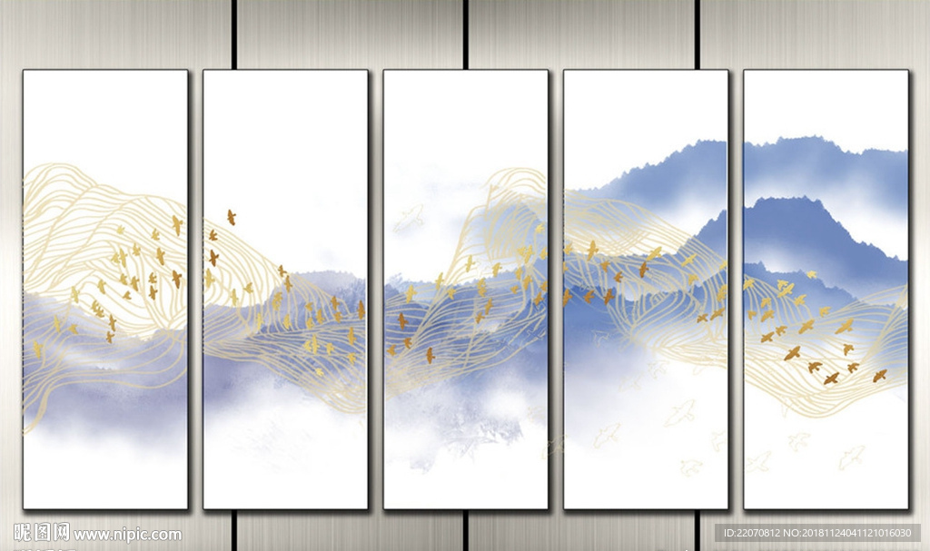 抽象山水金色线条背景墙