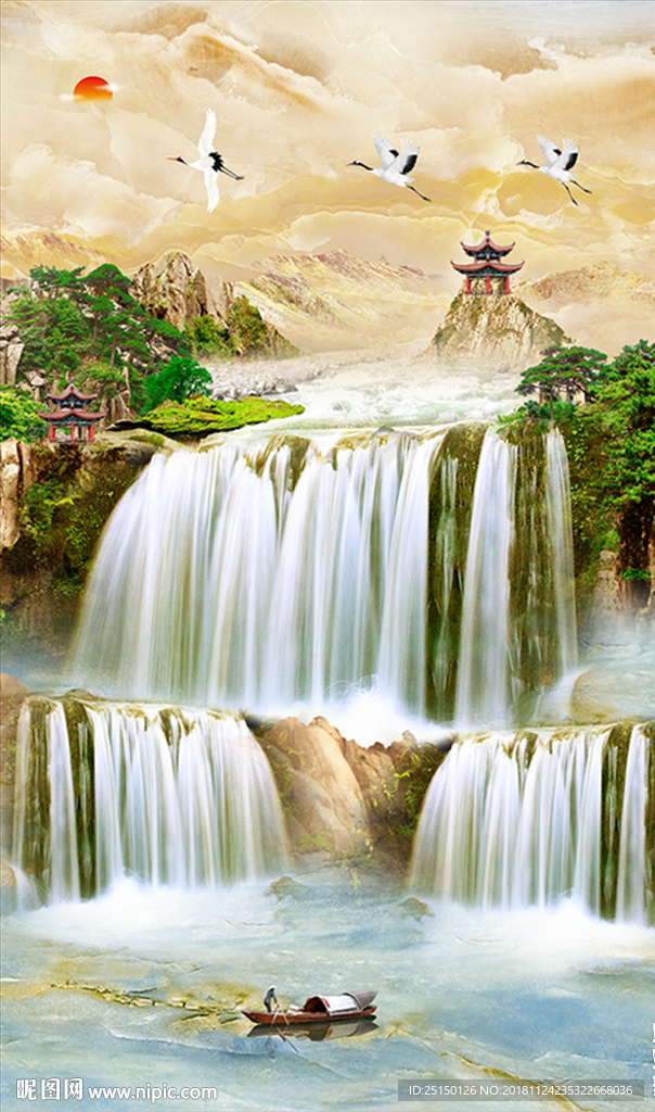 唯美山水流水背景墙