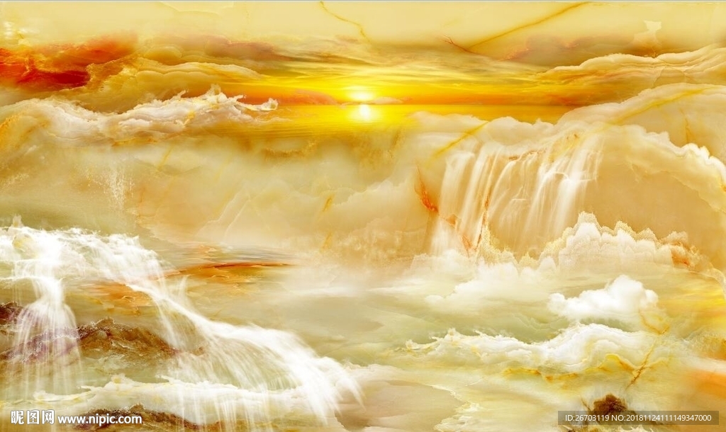 大理石纹山水画背景墙