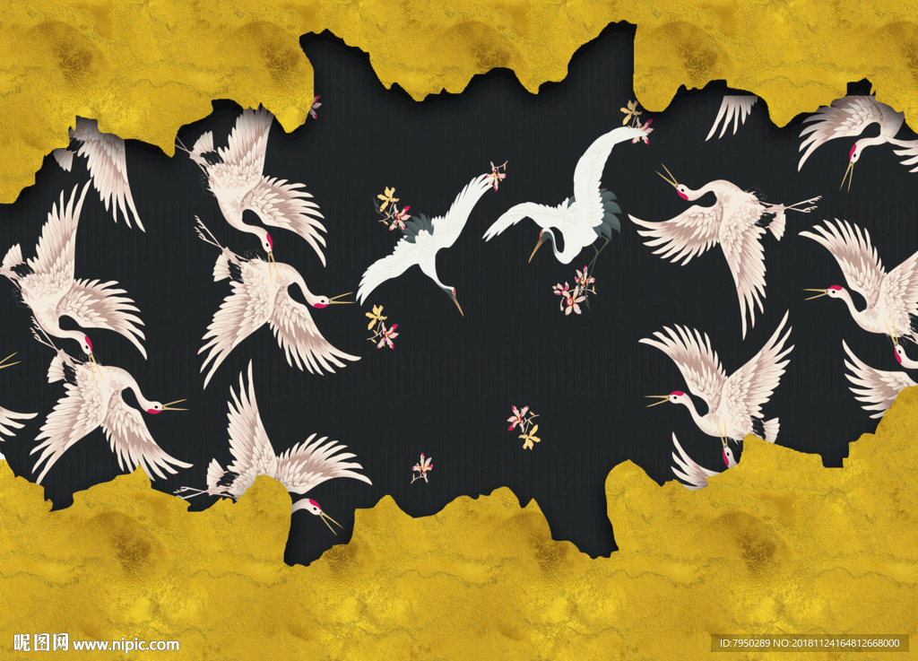 新中式简约鹤背景墙