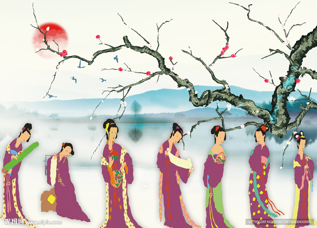 新中式古典仕女背景