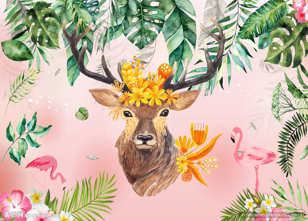 北欧简约麋鹿背景墙