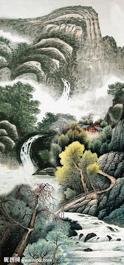 新中式远景山峰山水装饰画