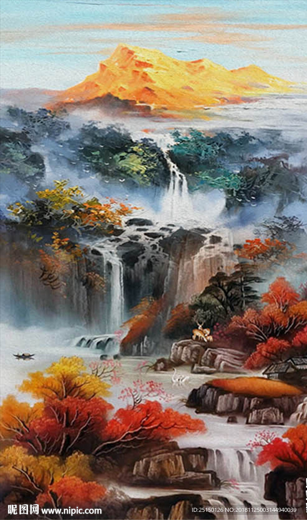 中式唯美水彩山水画装饰画