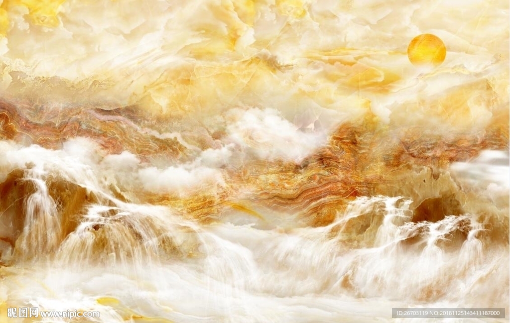 山水画大理石纹背景墙