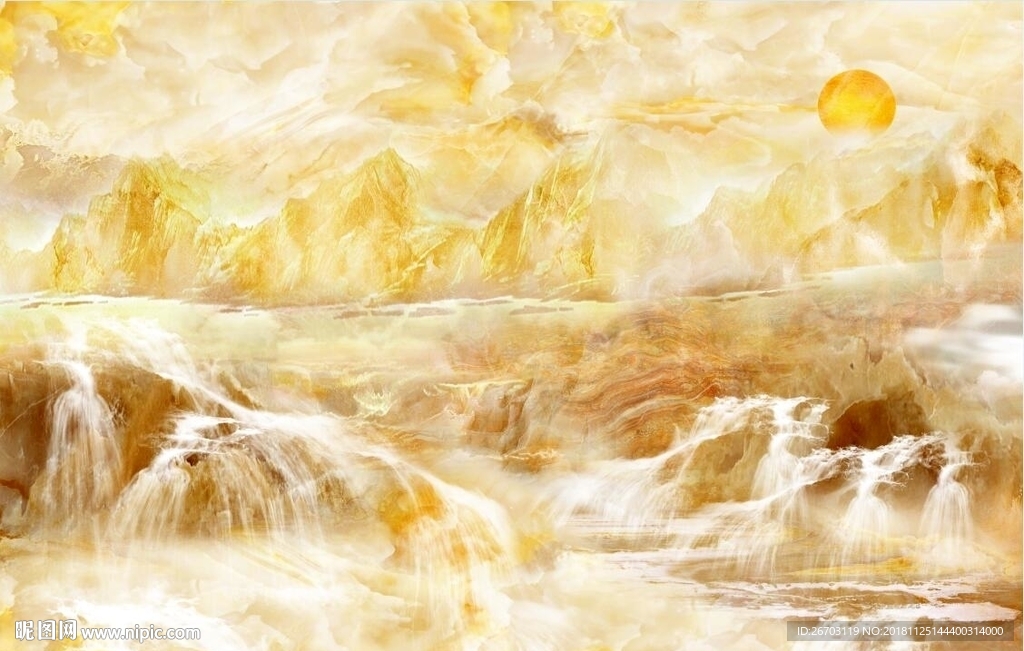 大理石纹山水画背景墙