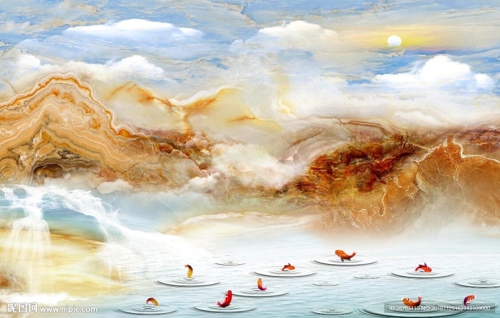 大理石纹山水画背景墙