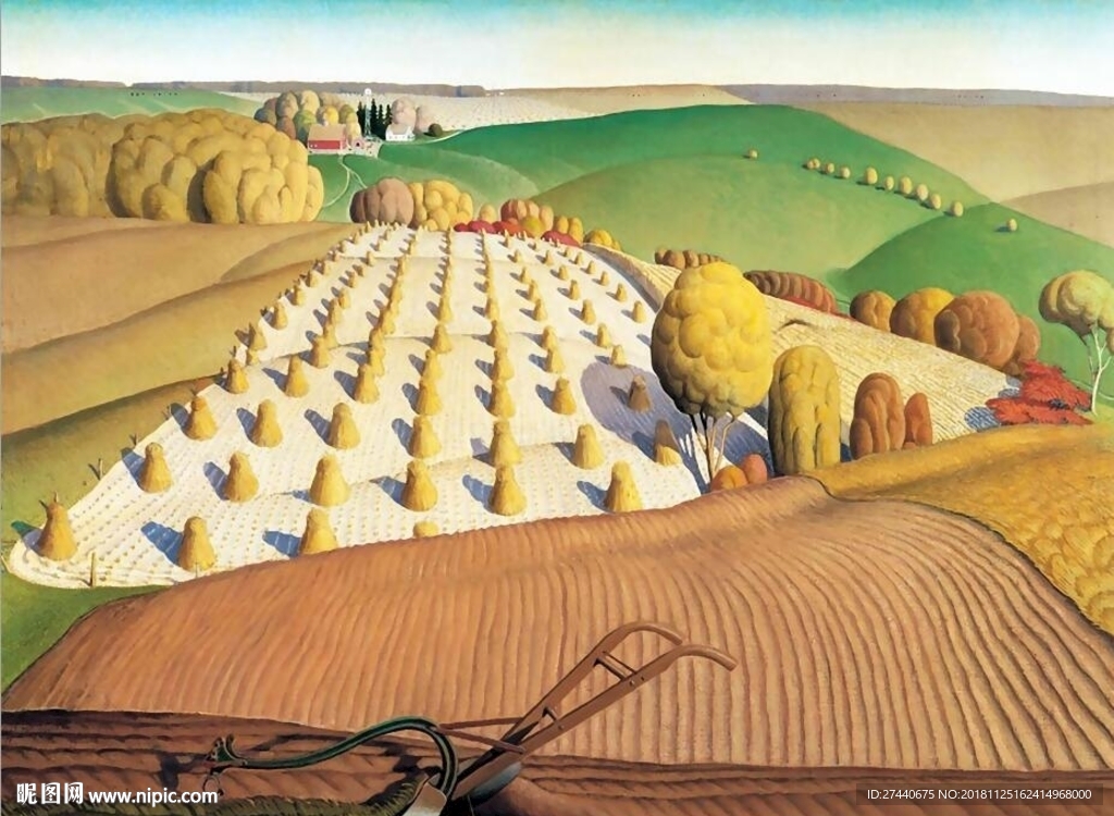 世界名画手绘秋天耕收油画