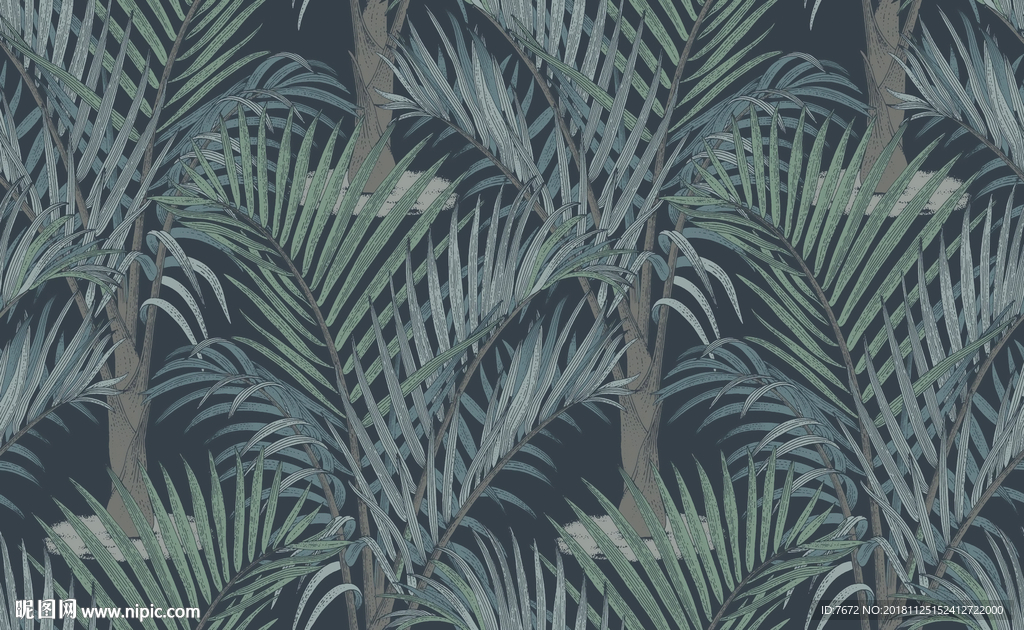 欧式手绘椰树树叶