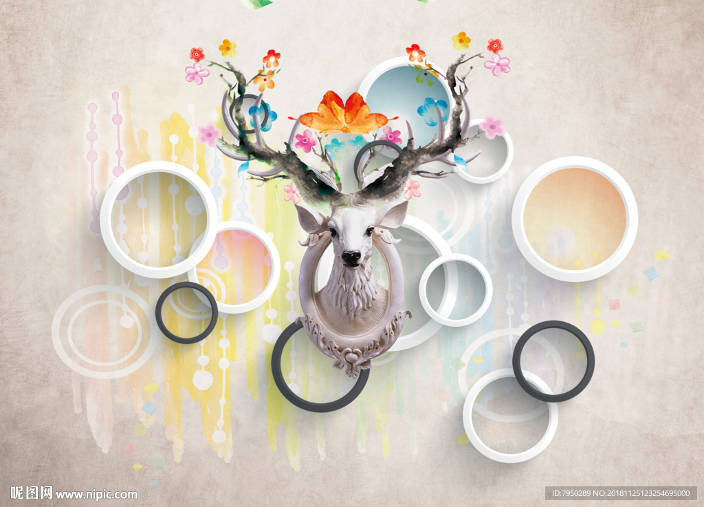 北欧简约麋鹿背景墙