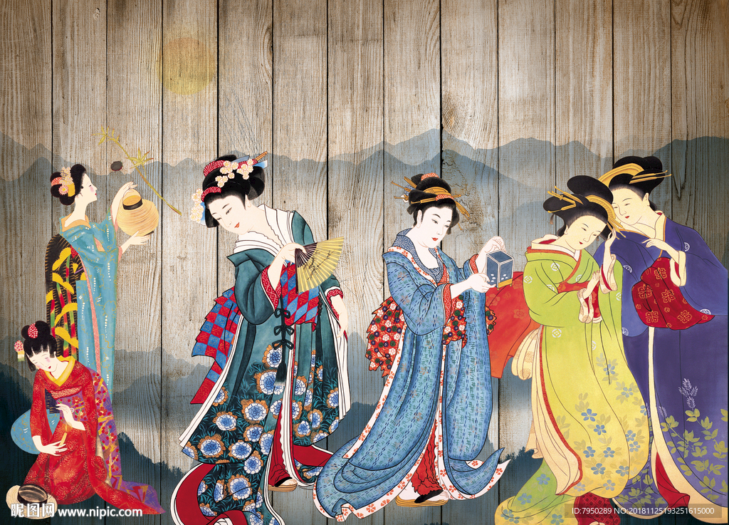 新中式古典仕女背景墙