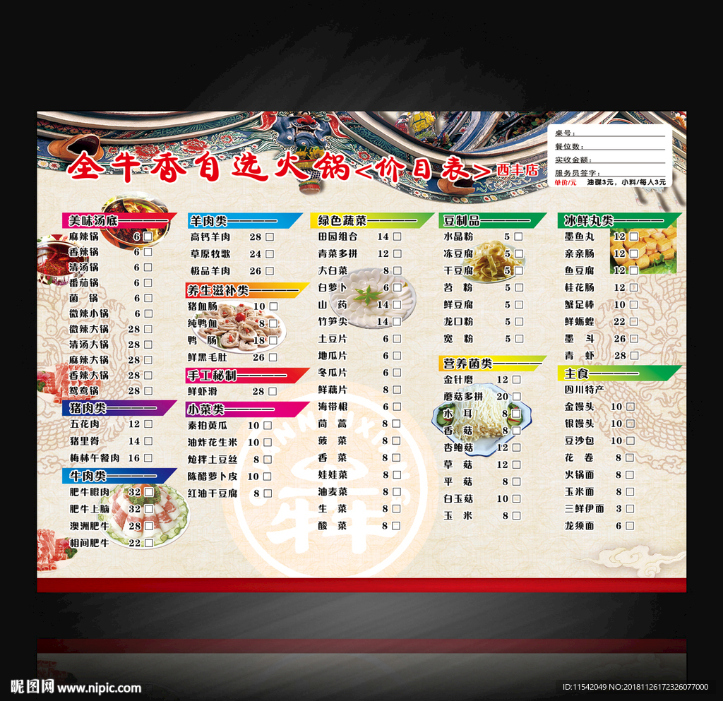全牛香火锅菜单