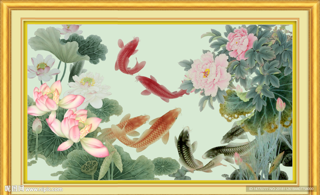 荷花鲤鱼图