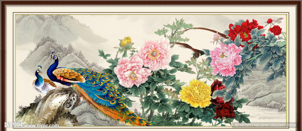 牡丹装饰画 牡丹富贵 牡丹孔雀