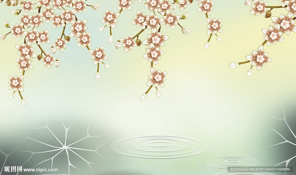 彩雕花卉山水画电视背景墙