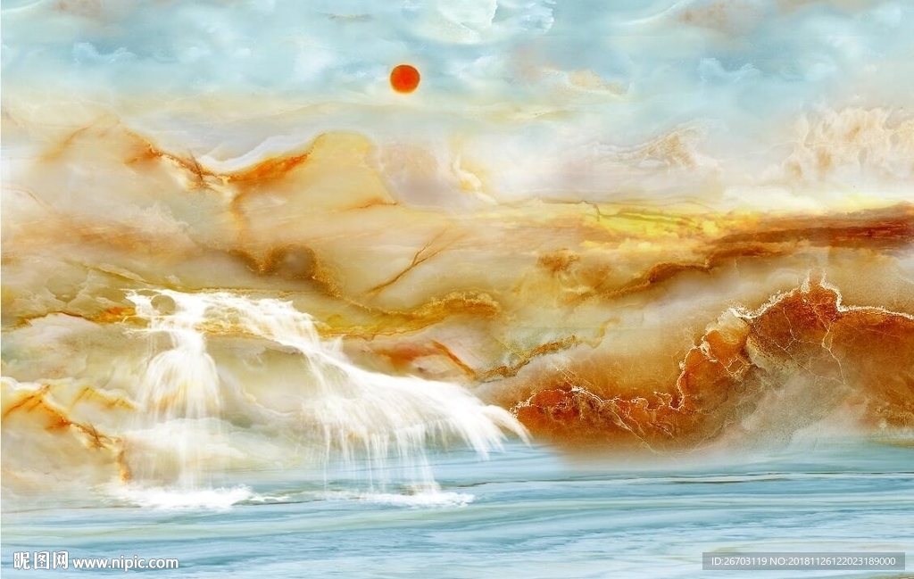 大理石纹山水画背景墙