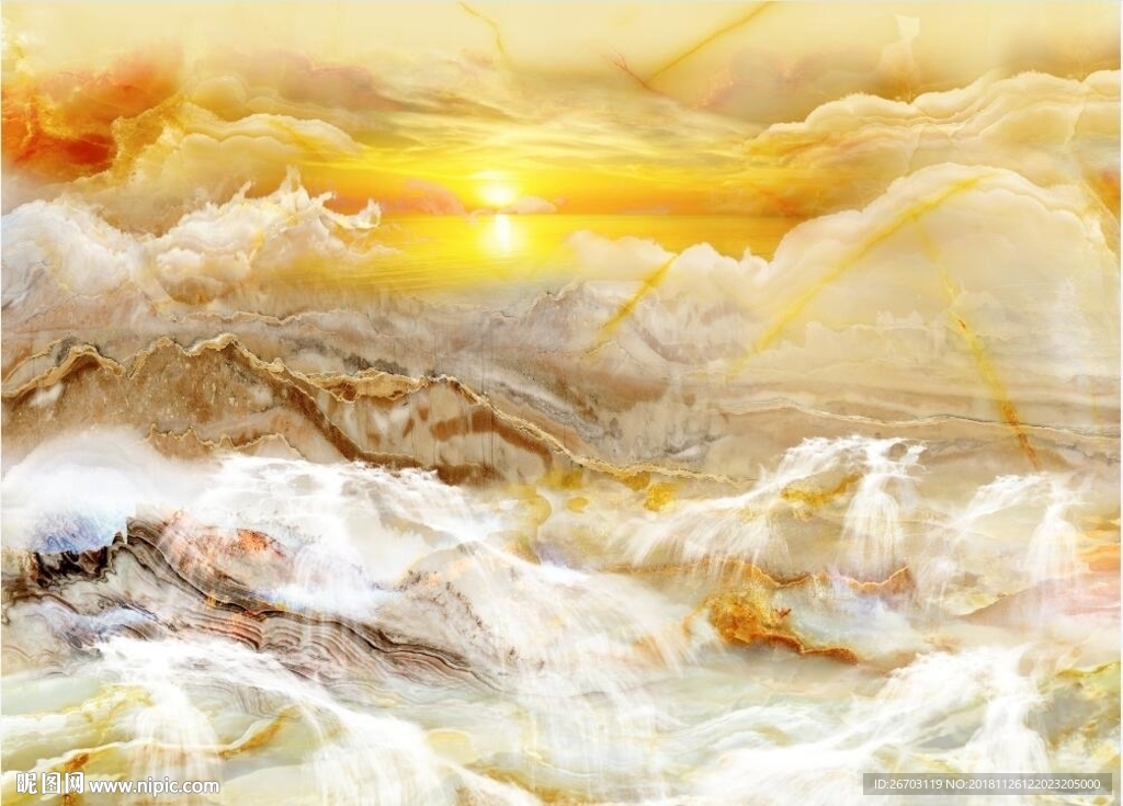 大理石纹山水画背景墙