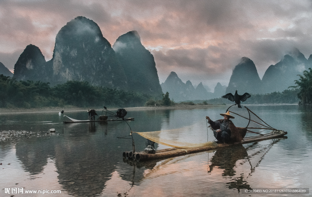 渔翁照片墙山水风景