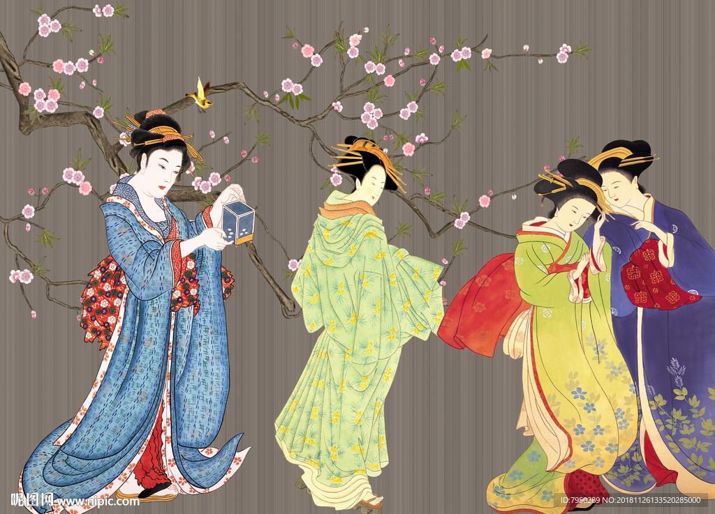 新中式古典仕女背景墙