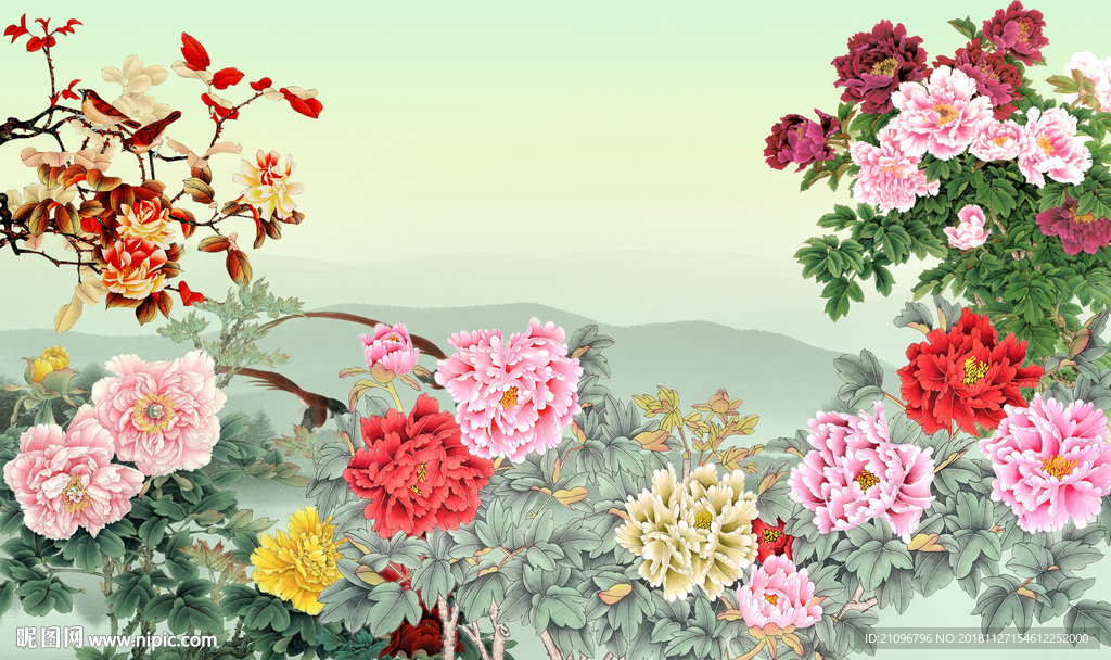 花开富贵背景墙