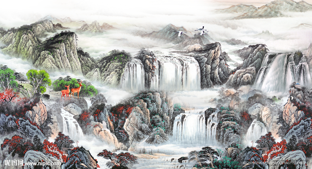 国画山水背景墙