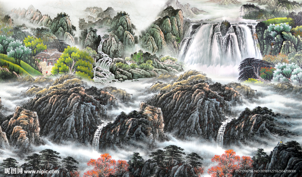国画山水背景墙