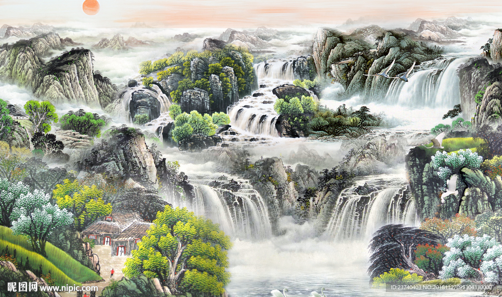 国画山水背景墙