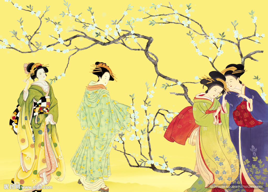 新中式古典仕女背景墙