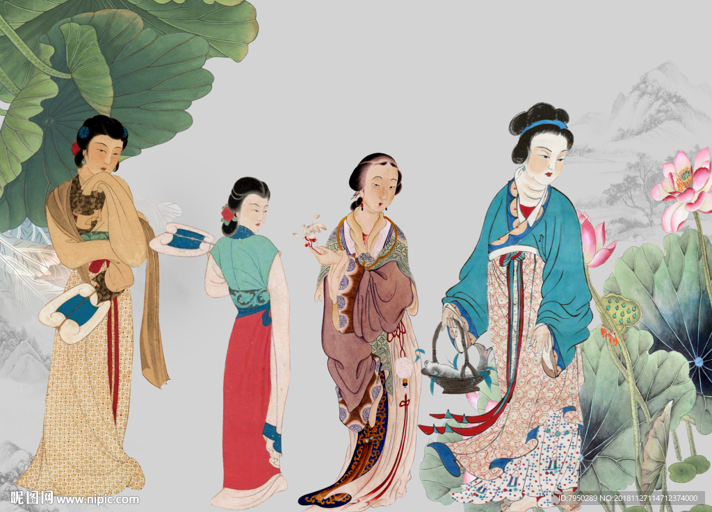 新中式古典仕女背景墙